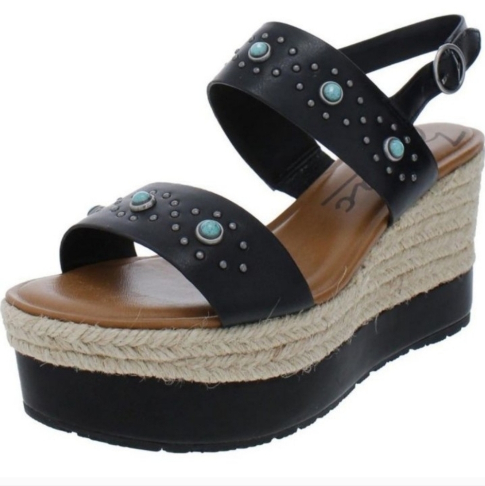 Zodiac Black Wedge Sandals With Turquoise